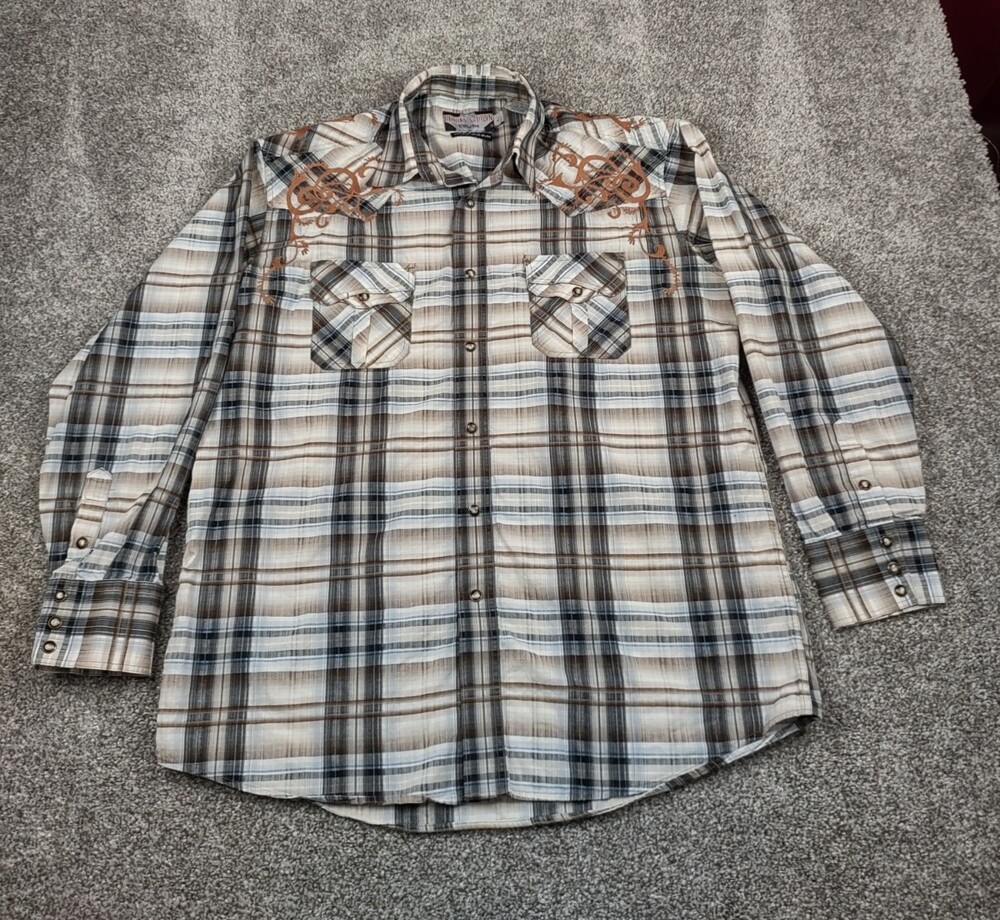 Brooks & Dunn Shirt Mens L Panhandle Slim Western Pearl Snap Embroidered Rodeo
